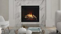 Gas Fireplace Regency G600EC Black Inner Panels Birch Log Set 400